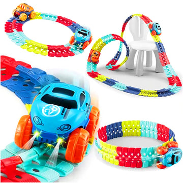 KIPA Monster Wheels Track Set: 102 Pcs Anti Gravity Toy, Endless DIY Flexible Bends Track with Light-Up Mini Monster Truck for Kids' Racing Adventure