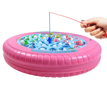 KIPA Gaming Fish Catching Game for Kids: Includes 45 Fishes, Big Round Pond & 4 Catching Sticks - Fun Activity in Pink
