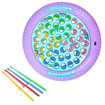 KIPA Gaming Fish Catching Game for Kids: Includes 45 Fishes, Big Round Pond & 4 Catching Sticks - Fun Activity in Lavender