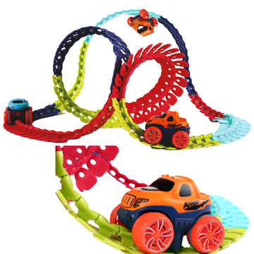 KIPA Monster Wheels Track Set: 102 Pcs Anti Gravity Toy, Endless DIY Flexible Bends Track with Light-Up Mini Monster Truck for Kids' Racing Adventure