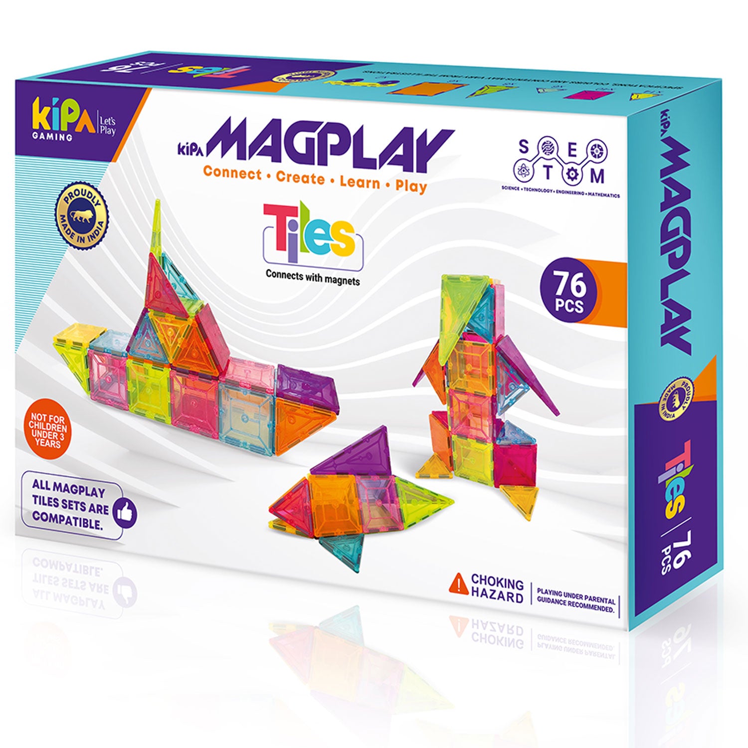 KIPA GAMING MagPlay 76pcs Magnetic Building Tiles & Blocks - Open-Ended Creative Learning Educational Toys for Children Ages 3+ | Made in India with Smart Backpack, Multicolor