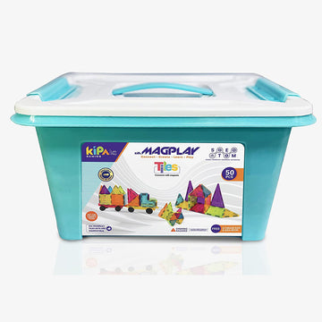 KIPA GAMING MagPlay 50pcs The Original STEAM Magnetic Building Tiles & Blocks with Storage Container - Made in India for Open-Ended Learning & Fun! - Multicolor