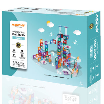 KIPA Gaming MagPlay BALLRUSH Magnetic Tiles Ball Run Set for Kids - 3D STEAM Educational Toys - Magnetic Marble Run 116-Pieces for Boys and Girls, Ages 3+ - Creative Gift