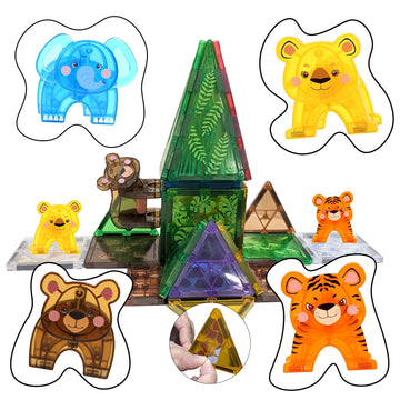 KIPA GAMING Jungle Animals Magnetic Construction Set - 27-Piece Magnet Blocks Building Toy for STEM Learning - Safari & Forest Theme - Preschool STEM Toy