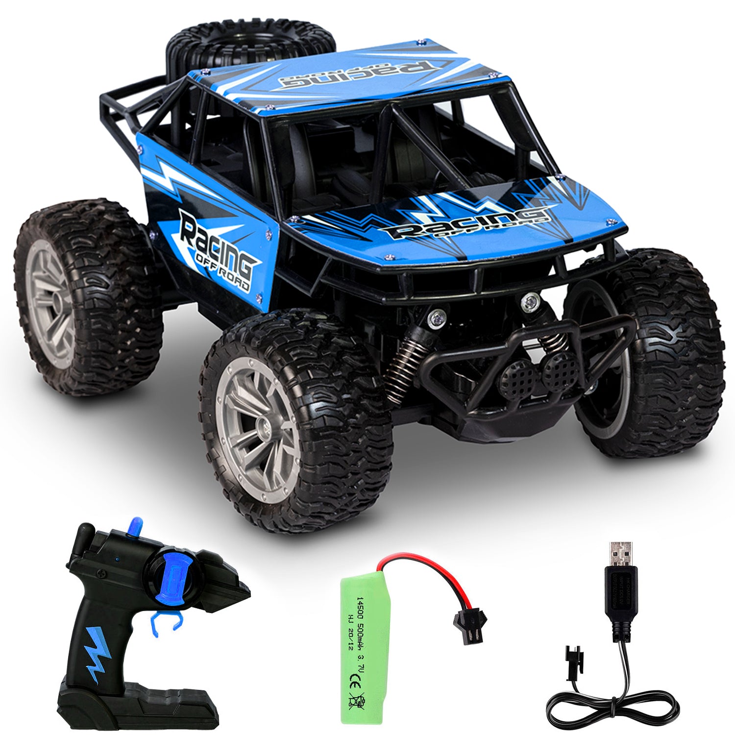 Kipa Gaming USB Rechargeable Duster RC Car Pack of 1 | Remote Control Car with Spring Suspensions | 2WD Rock Crawler Gift for Kids and Boys - Blue