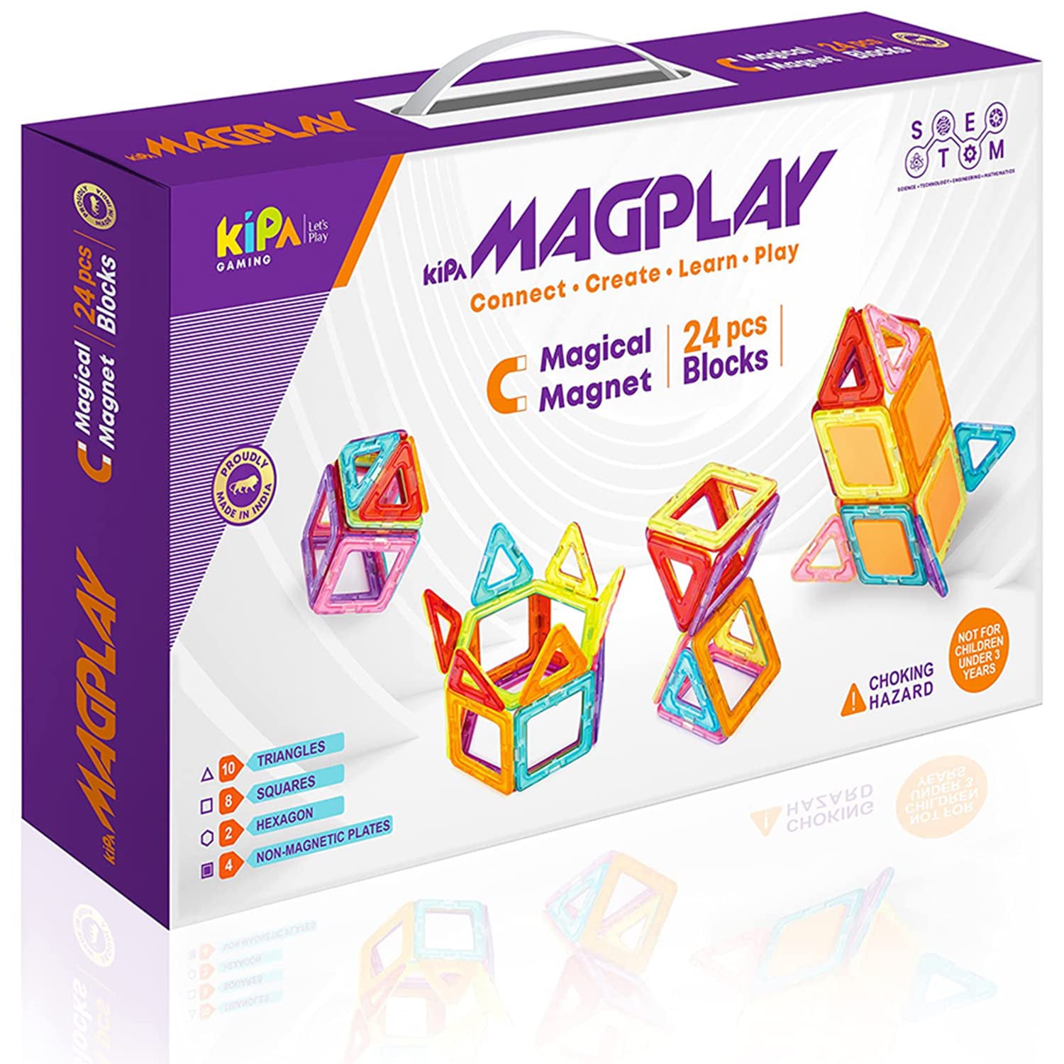 KIPA GAMING MagPlay Magnetic Blocks 24pcs DIY Kids Toy Set - Educational Toys with Smart Outdoor Backpack - Multicolor