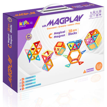 KIPA GAMING MagPlay Magnetic Blocks 38pcs DIY Kids Toy Set - Educational Toys with Smart Outdoor Backpack - Multicolor