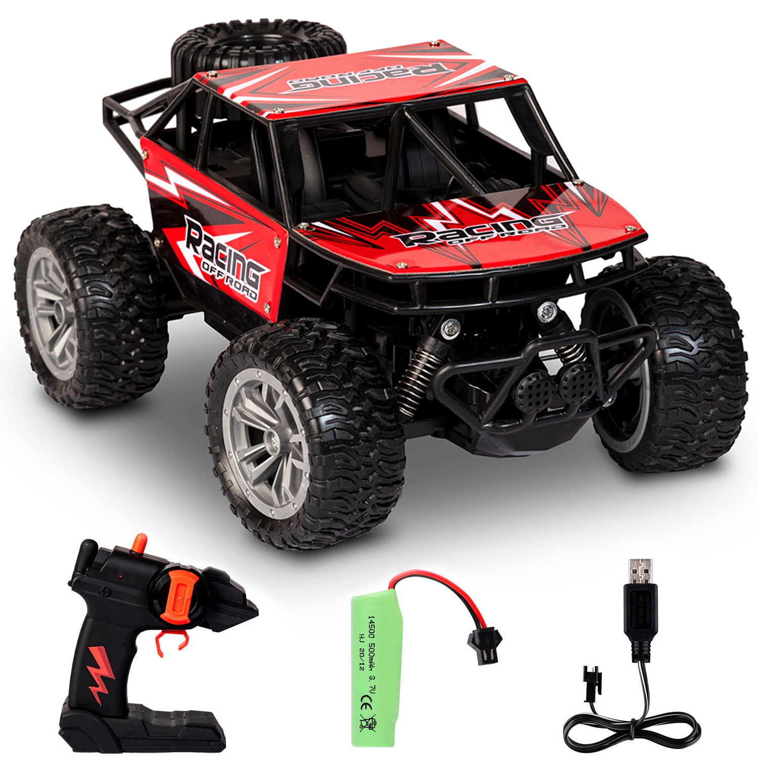 Kipa Gaming USB Rechargeable Duster RC Car Pack of 1 | Remote Control Car with Spring Suspensions | 2WD Rock Crawler Gift for Kids and Boys - Red