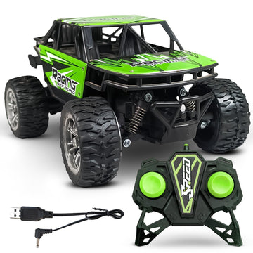 Kipa Gaming USB Rechargeable Duster RC Car Pack of 1 | Remote Control Car with Spring Suspensions | 2WD Rock Crawler Gift for Kids and Boys - Green