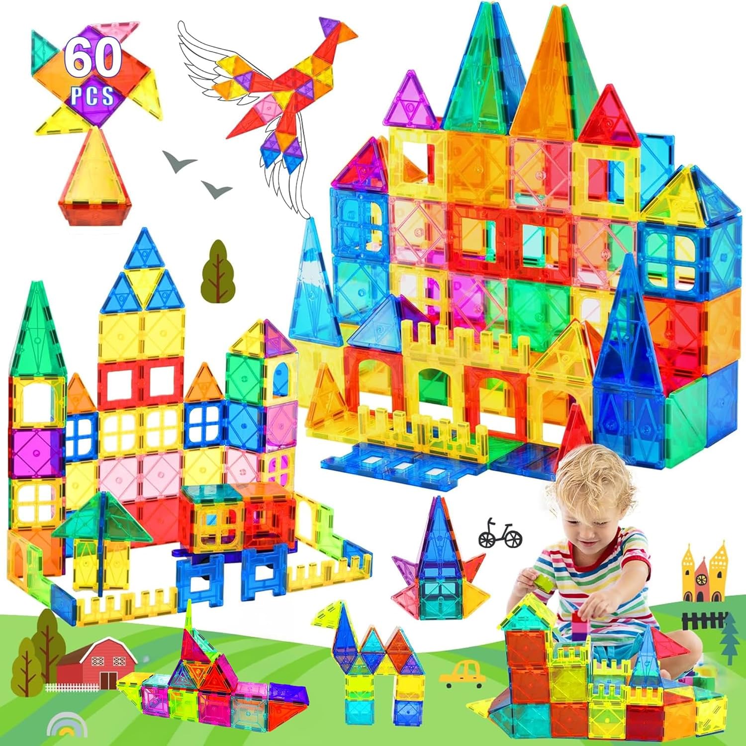 KIPA GAMING MagPlay 60pcs Magnetic Building Tiles & Blocks - Open-Ended Creative Learning Educational Toys for Kids Ages 3+ | Made in India, Multicolor