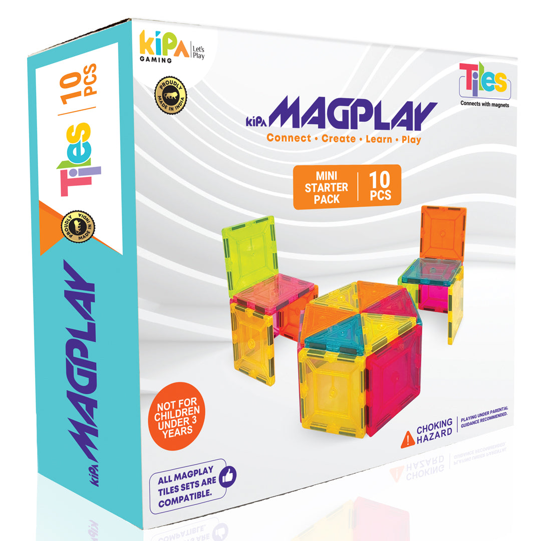 KIPA GAMING MagPlay 10pcs The Original STEAM Magnetic Building Tiles & Blocks - Made in India - Open-Ended Creative Learning Educational Toys for Children Ages 3+, Multicolor