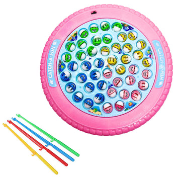 KIPA Gaming Fish Catching Game for Kids: Includes 45 Fishes, Big Round Pond & 4 Catching Sticks - Fun Activity in Pink