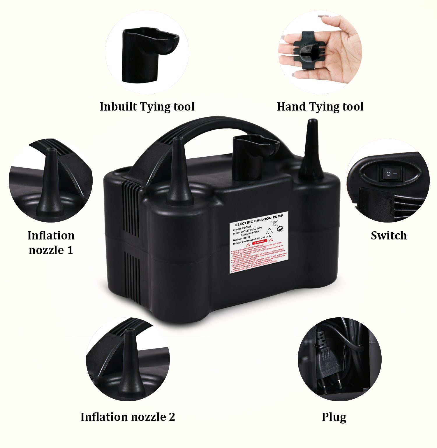 Kipa Gaming 220V 600W Dual Nozzle Electric Air Balloon Pump - Black: I