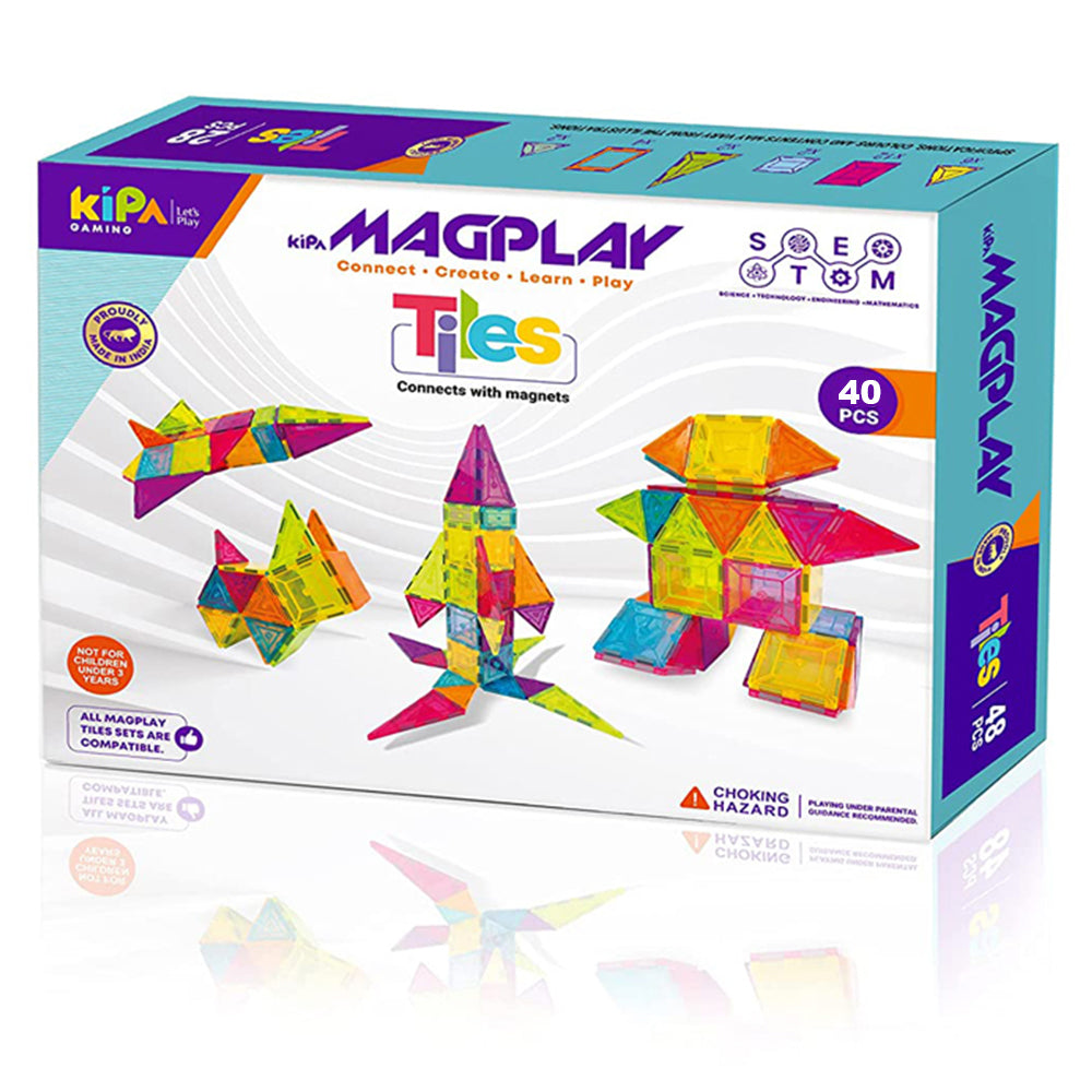 KIPA GAMING MagPlay 40pcs Magnetic Tiles Building Blocks Toys - Constructing and Creative Learning Educational STEAM Toy for Kids Age 3+ - Multicolor