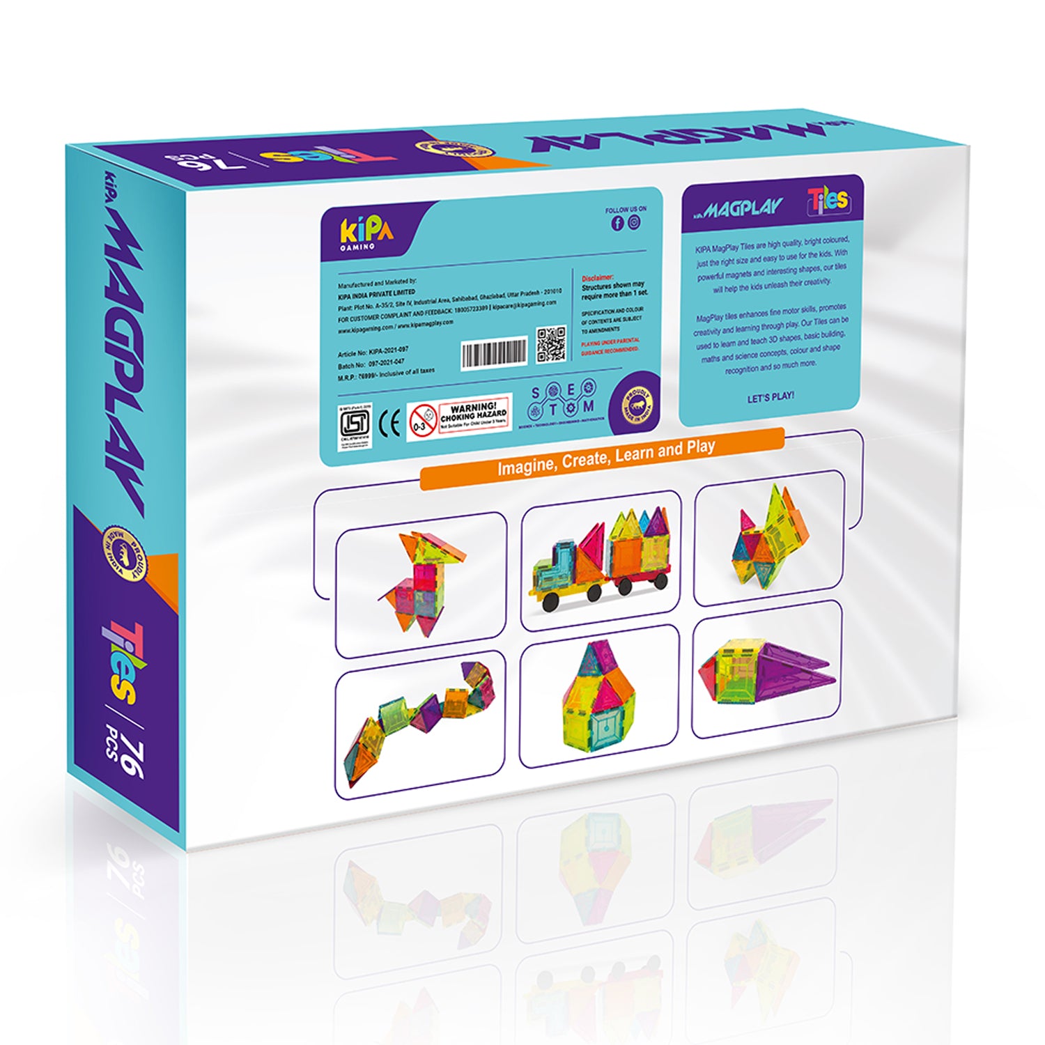 KIPA GAMING MagPlay 76pcs Magnetic Building Tiles & Blocks - Open-Ende