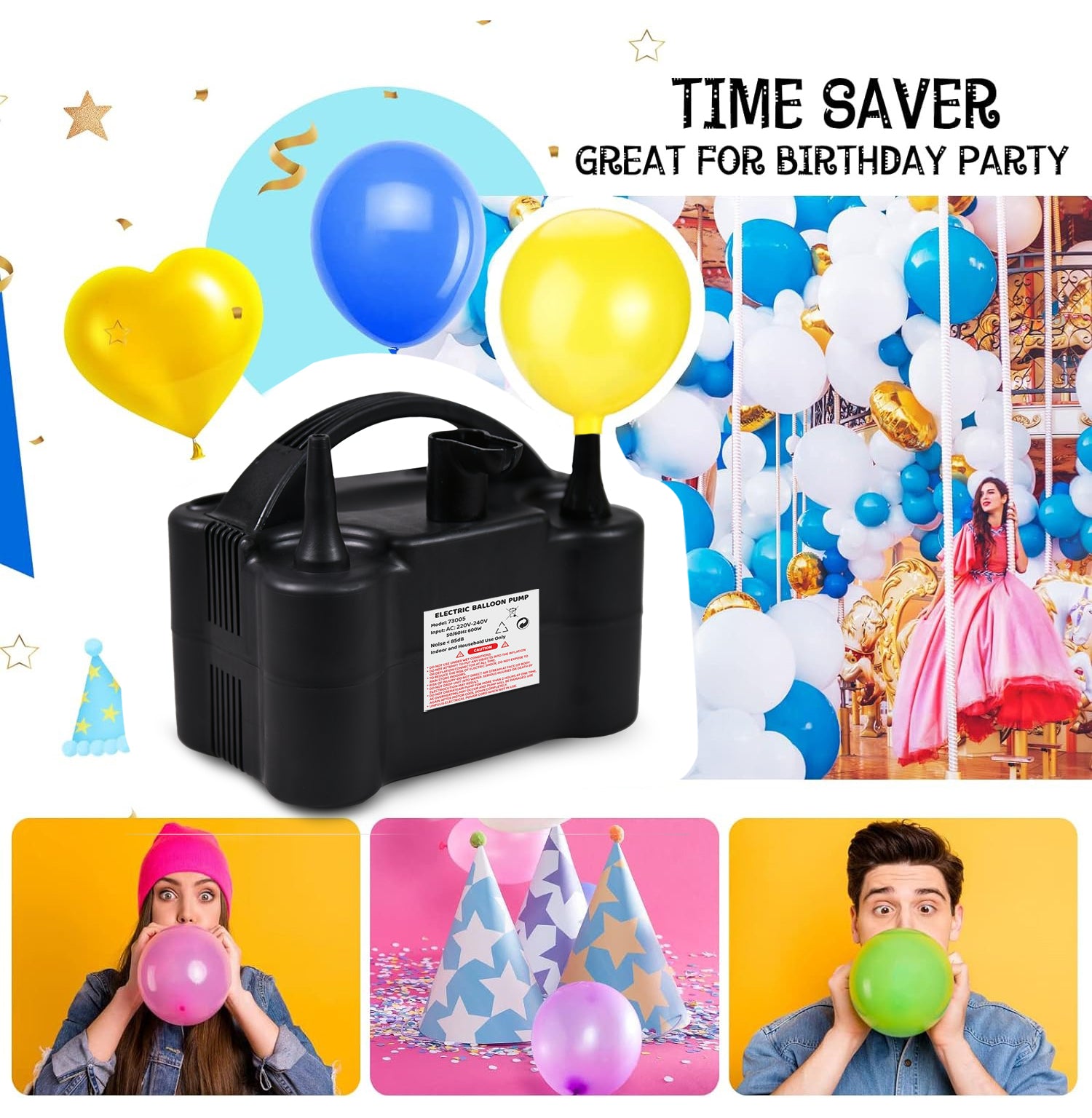 Kipa Gaming 220V 600W Dual Nozzle Electric Air Balloon Pump - Black: I