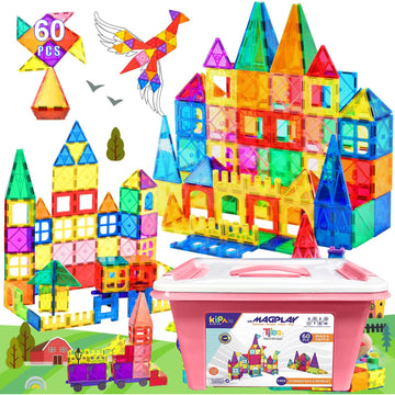 KIPA GAMING MagPlay 60pcs Magnetic Building Tiles & Blocks - Open-Ended Creative Learning Educational Toys for Kids Ages 3+ | Made in India, Multicolor